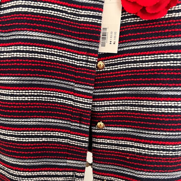 Janie and Jack Red Navy White Striped Tweed Blazer with Rose Bow - NWT - Picture 3 of 6